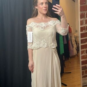 David's Bridal Off-the-Shoulder Ivory Lace Sheer top